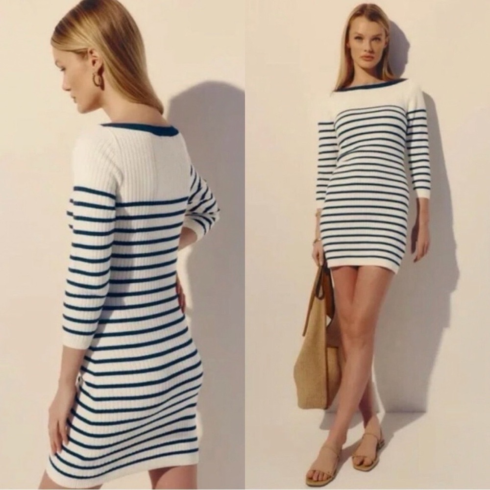 NWT REFORMATION Ines Striped Ribbed Knit Crewneck Mini Dress Sz L
